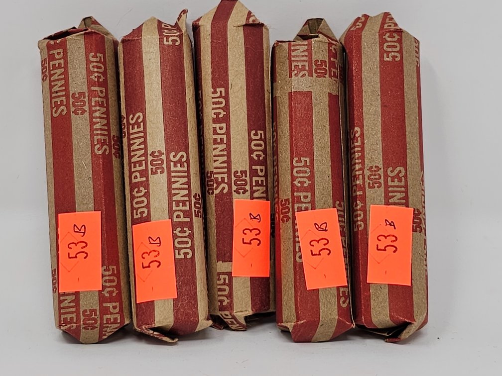 (5) Rolls Wheat Cents (Unsearched By Us) - 5 Rolls Included 