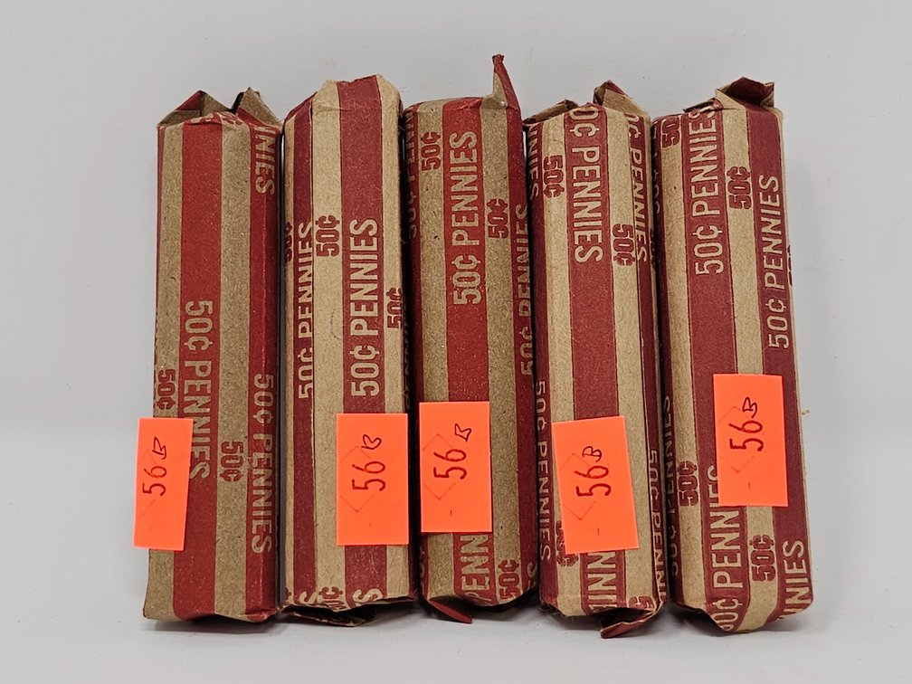 (5) Rolls Wheat Cents (Unsearched By Us) - 5 Rolls Included