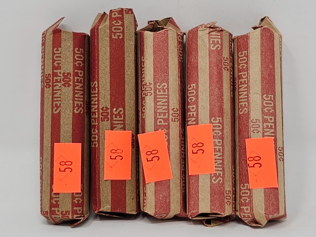(5) Rolls Wheat Cents (Unsearched By Us) - 5 Rolls Included