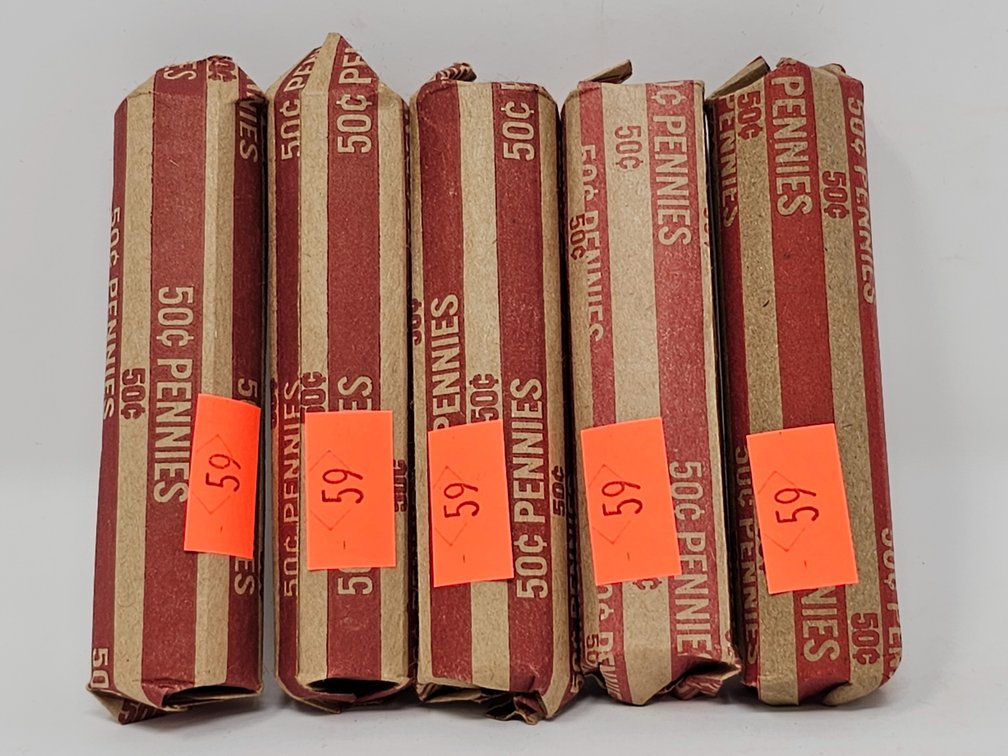 (5) Rolls Wheat Cents (Unsearched By Us) - 5 Rolls Included