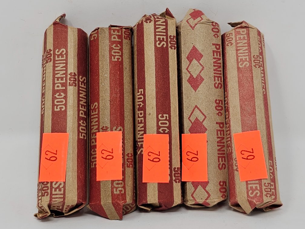 (5) Rolls Wheat Cents (Unsearched By Us) - 5 Rolls Included