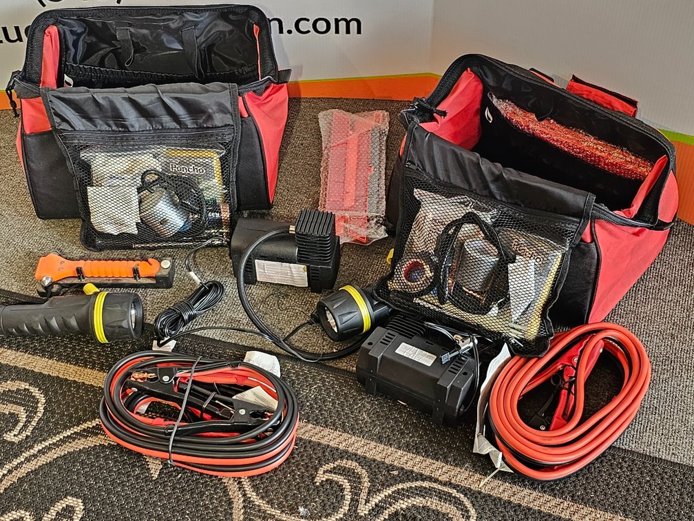 (2) Bridgestone Roadside Hazard Kits - Jumper Cables - Air Compressor - First Aid and More
