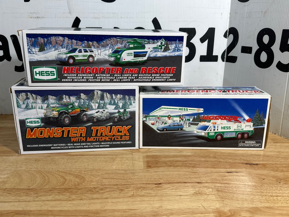 Hess Helicopter and Rescue - Hess Emergency Truck - Hess Monster Truck and Motorcycles