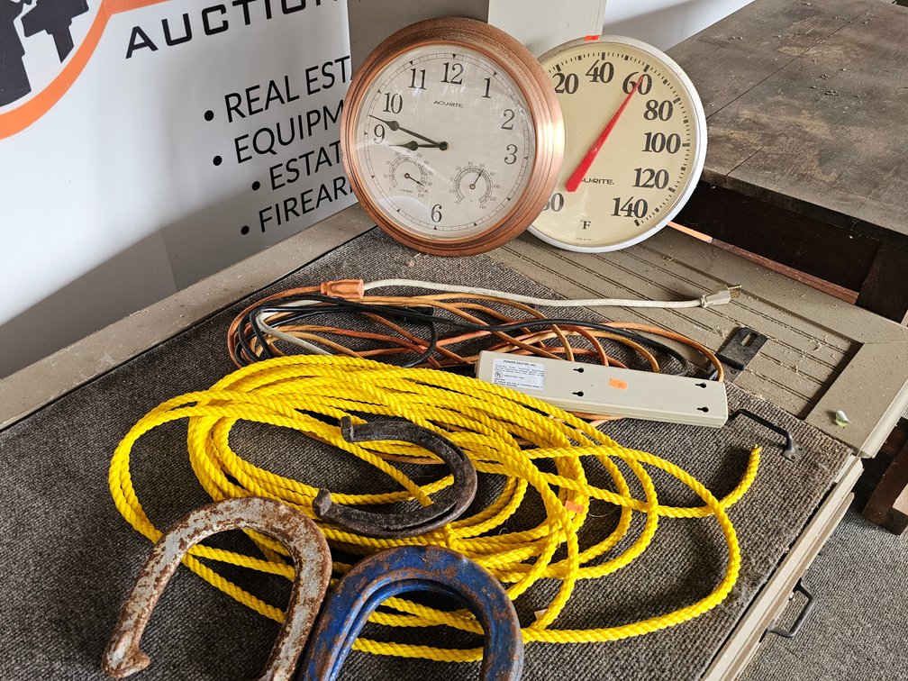 Wall Clock - Thermometer - Extension Cord - Horseshoes