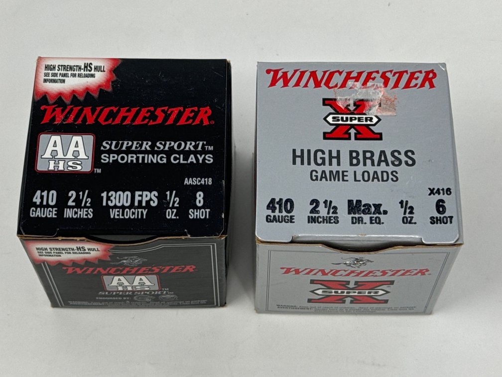 Winchester Super X 410 Ga 2.5” 6 Shot - Winchester AA 2.5” 8 Shot - (2) Boxes of 25