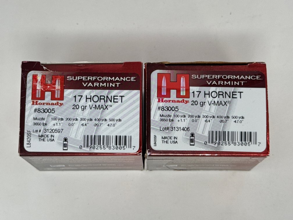 Hornady .17 Hornet - (2) Boxes of 25