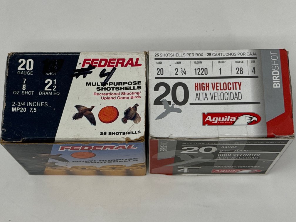 Federal 20 Ga 2.75” 4 Shot - Agulia 20 Ga 2.75” 4 Shot - (2) Boxes of 25