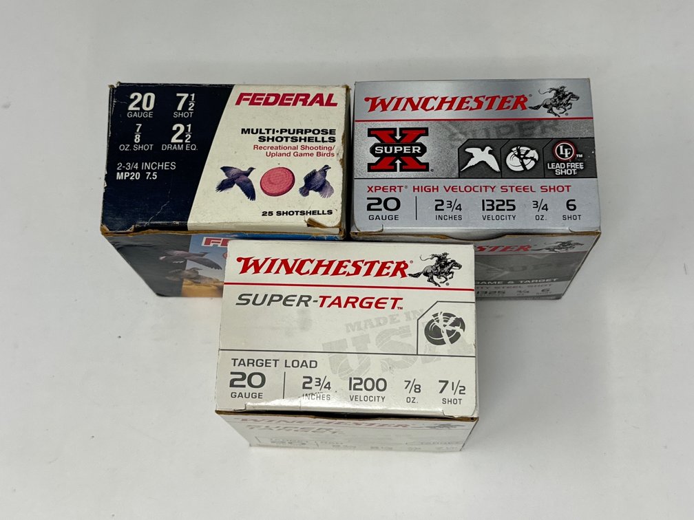 Federal 20 Ga 2.75” 7.5 Shot - Winchester Super X 20 Ga 2.75” 6 Shot - Winchester Target 20 Ga 2.75” 7.5 Shot, Missing 13 - 62rds Total