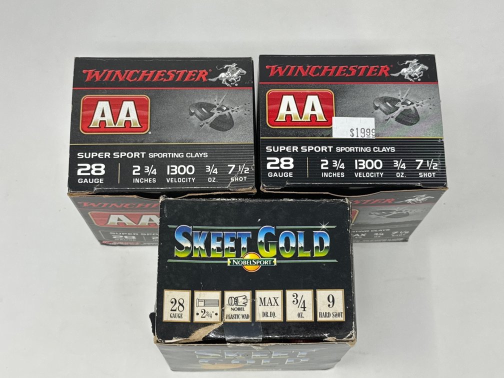 (2) Winchester AA 28 Ga 2.75” 7.5 Shot - Nobel Sport Skeet Gold 28 Ga 2.75” 9 Shot, Missing 13 - 63rds Total