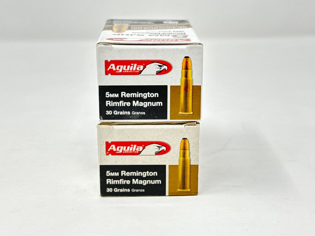 Aguila 5mm Remington Rimfire Magnum 30 Gr SJHP - 1 Box Missing 10 - (2) Boxes, 90rds Total