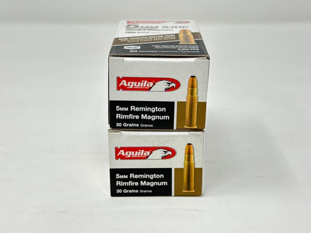 Aguila 5mm Remington Rimfire Magnum 30 Gr SJHP - (2) Boxes, 100rds Total