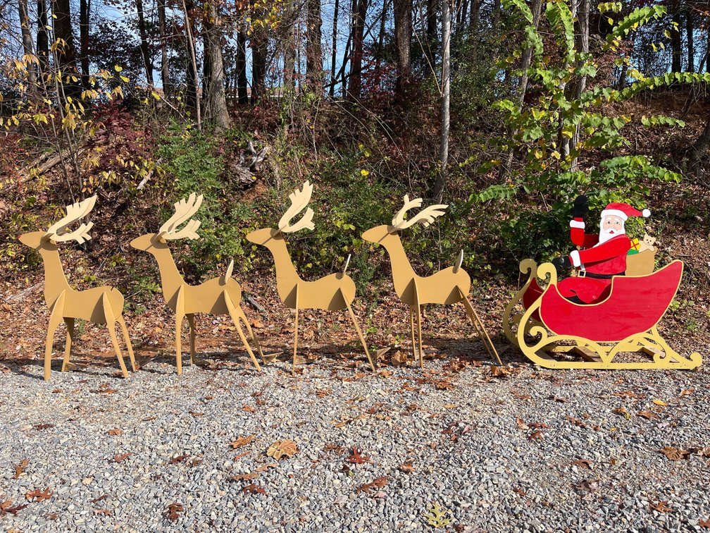 Santa and Reindeer Display - Double Sided - Handmade and Handpainted