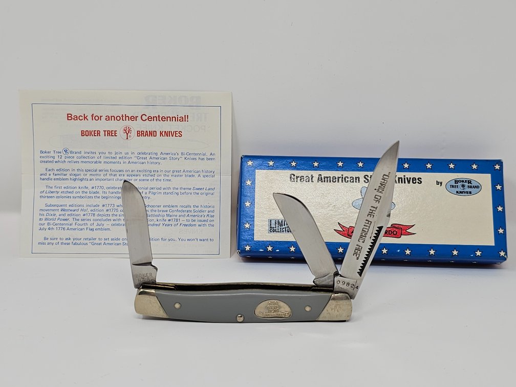 Boker (USA ) Tree Brand 1780 - Great American Story 3-Blade Knife - Dawn Of The Atomic Age - Alamogordo - w/ Box and Paper 