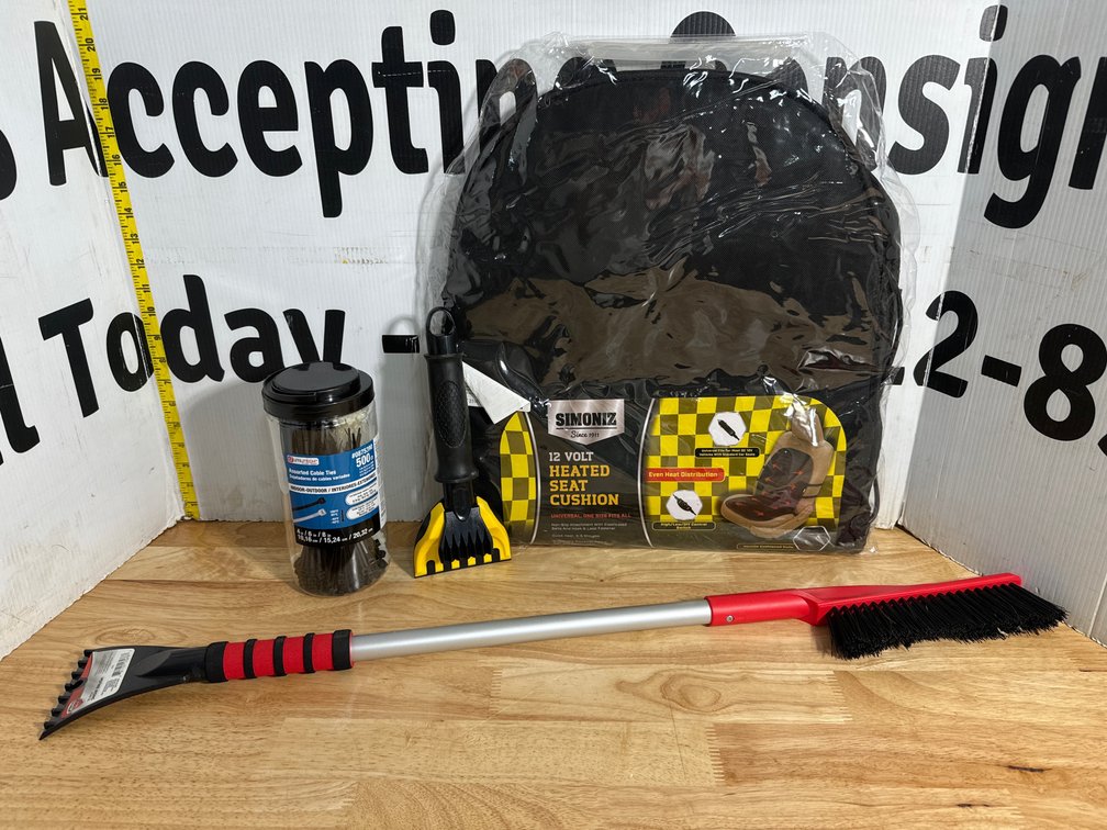Zip Tie Kit - Heated Seat Cushion - Ice Scraper - Snow Brush 