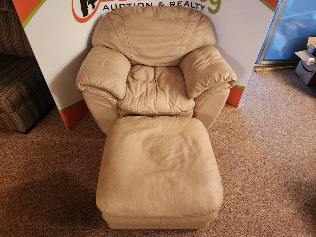 Lounge Chair and Ottoman Leather ? - Chair Measures 33" Tall x 46.5" Wide 