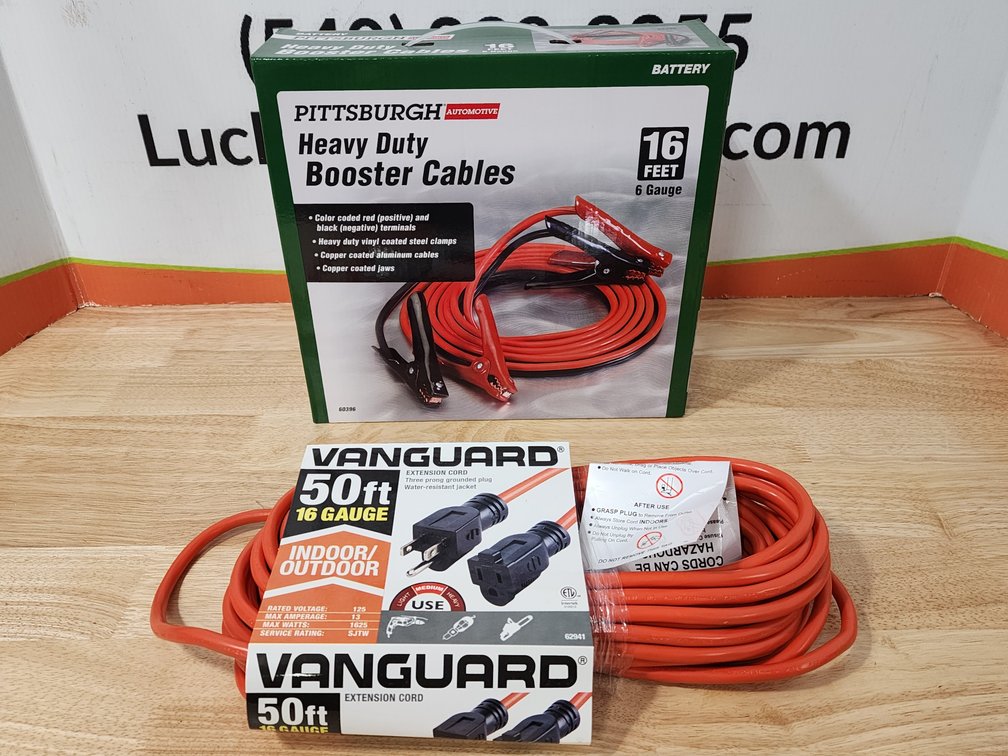 Pittsburgh Heavy Duty Booster Cables - Vanguard 50' 16 Gauge Extension Cords 