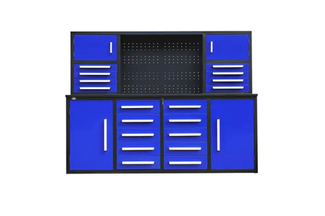 Unused Blue 7' Workbench w/ 18 Drawers 