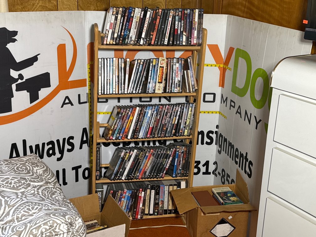 DVD and VHS Tapes with Rack - Nature Books - Approx. 100 DVDs