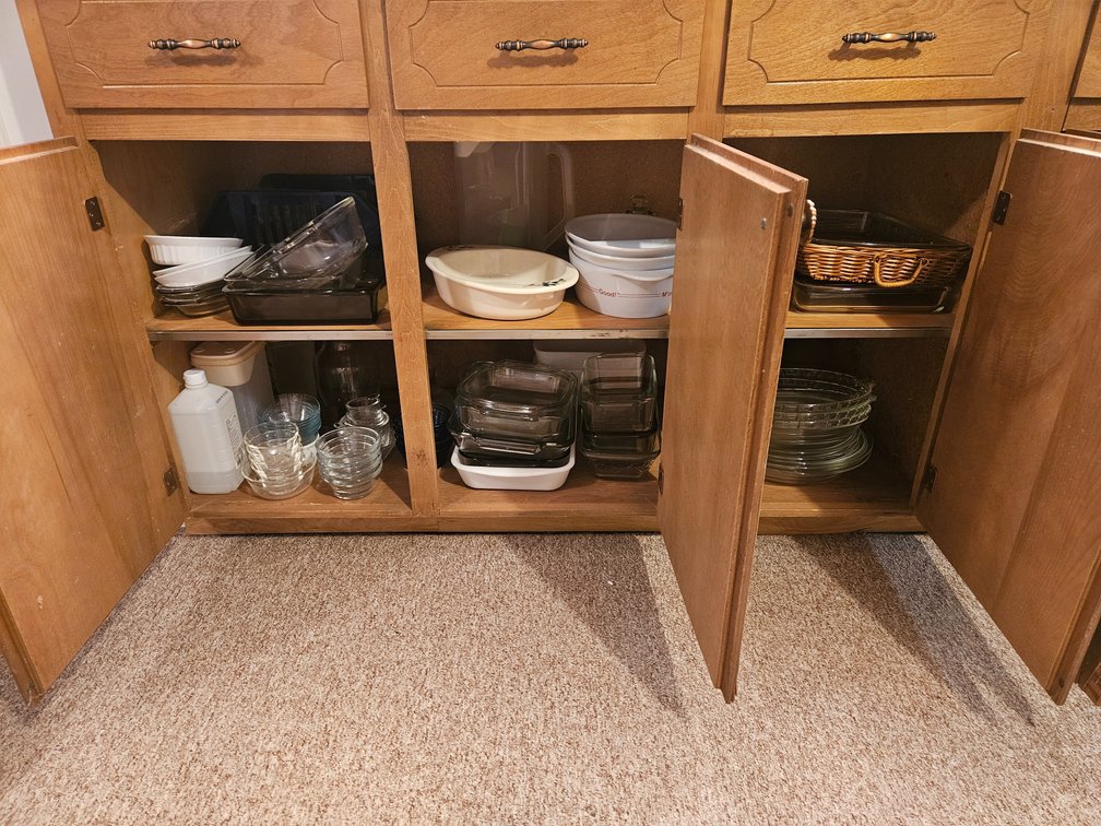 Lower Kitchen Cabinet Contents Office Supplies - Kitchen Utensils - Pots/Pans - Glassware and More 