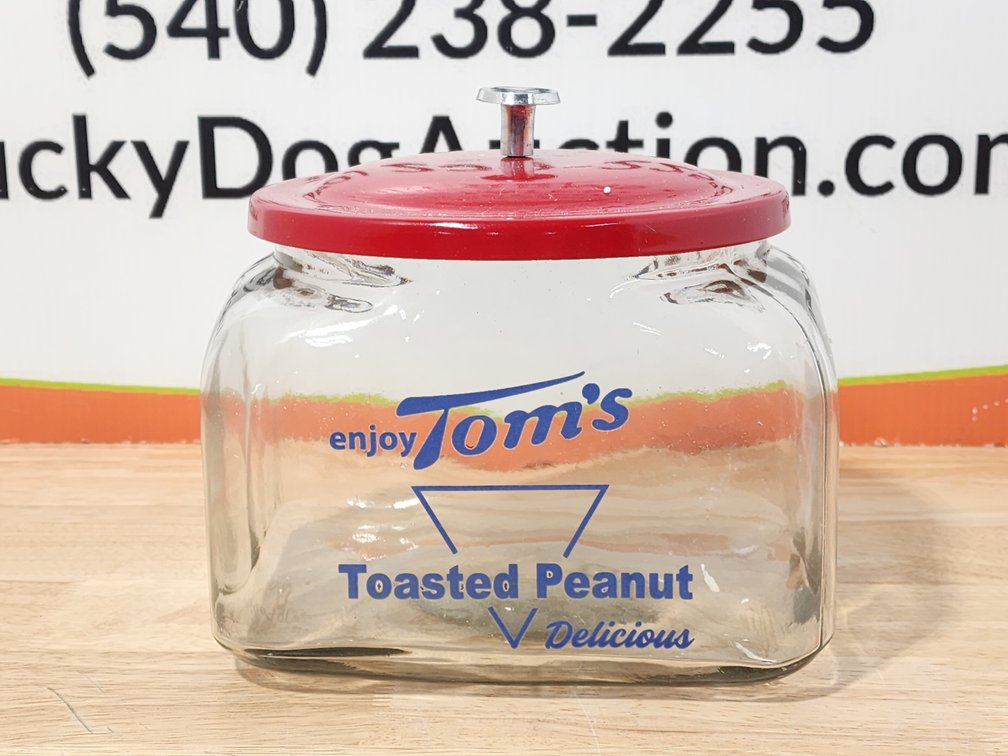Tom's Toasted Peanut Jar w/ Lid Measures 8" Tall