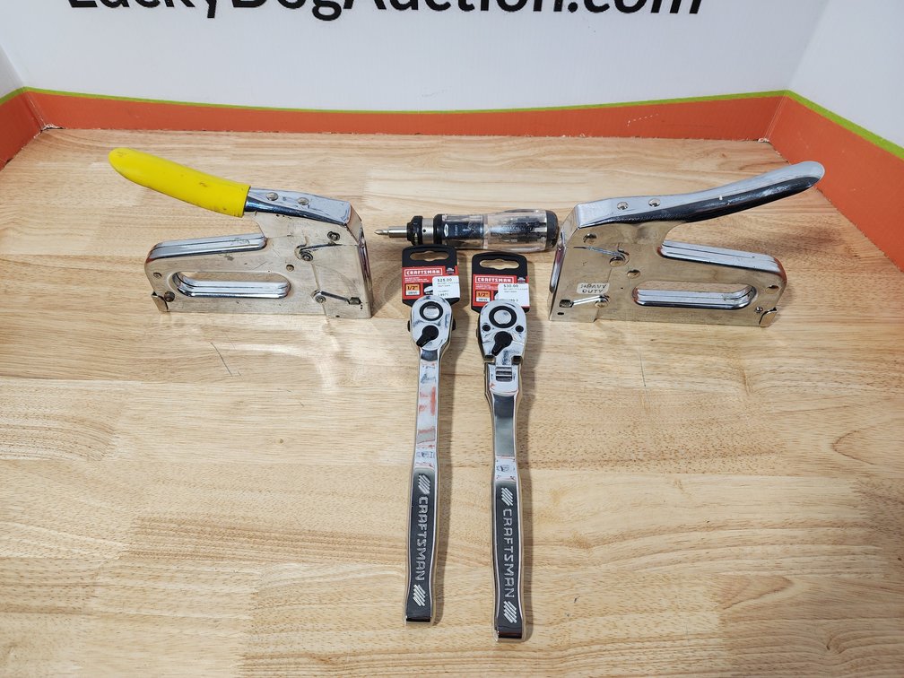 Arrow Staple Guns (2) - Maxcraft Ratchet Screwdriver - Craftsman 1/2" Drive Flex Head Ratchet and Craftsman 1/2" Drive Ratchet