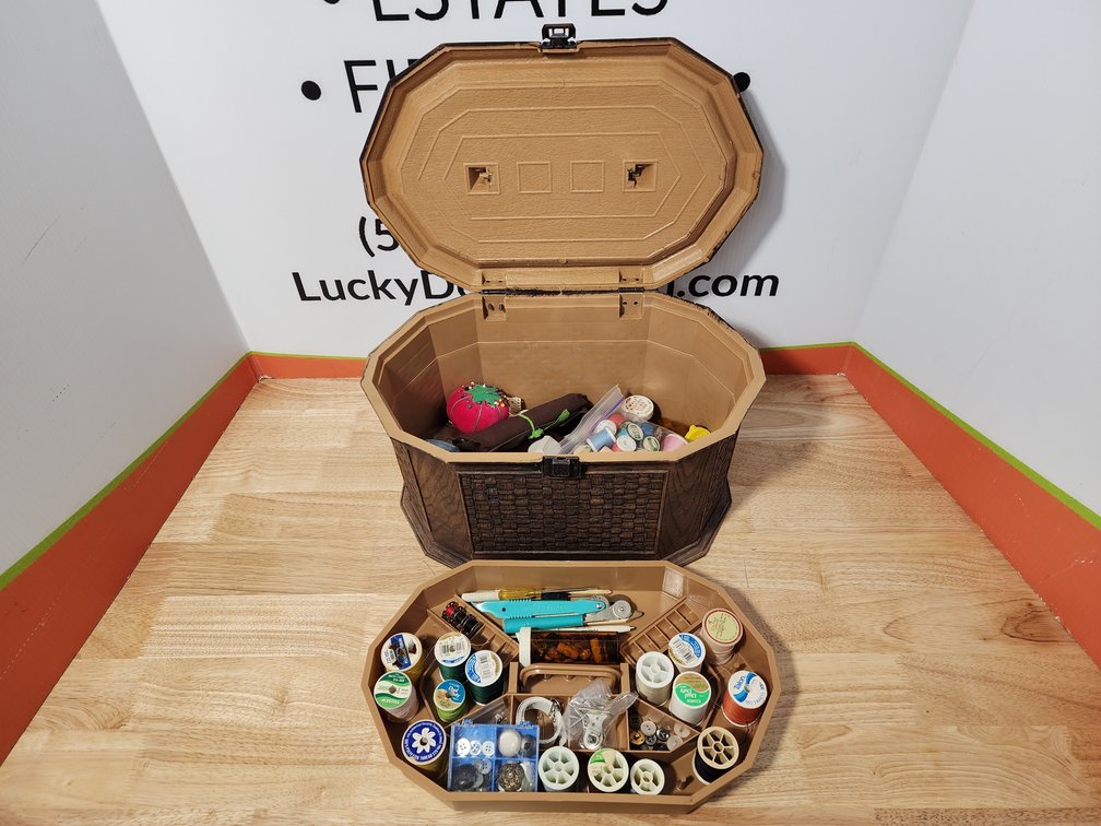 Plastic Sewing Box w/ Assorted Sewing Supplies 