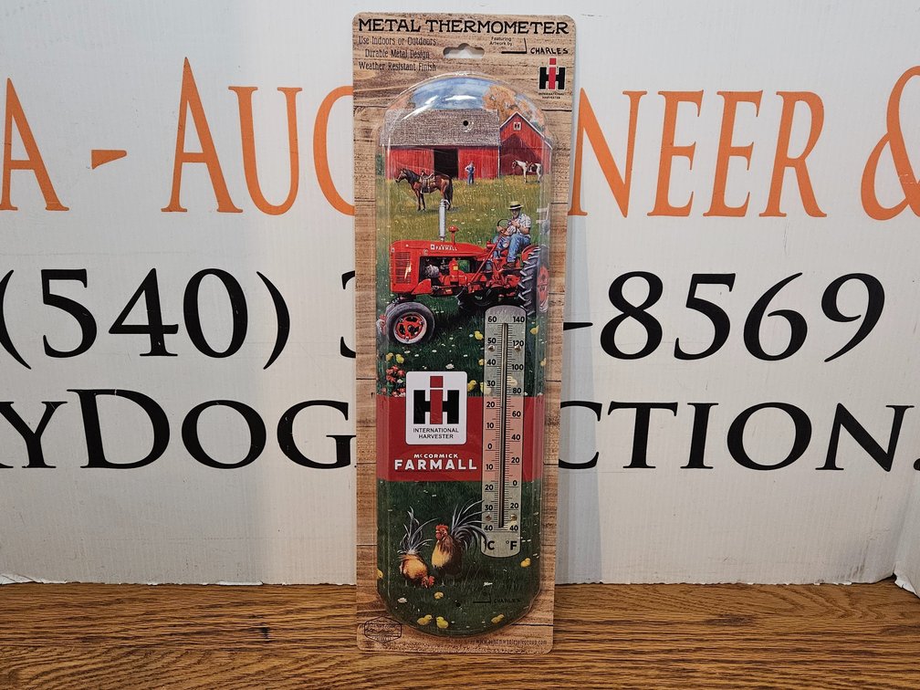 International Harvester McCormick Farmall Metal Thermometer Measures - 5" × 17"