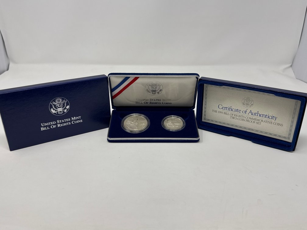 1993 United States Mint Bill of Right Coins Commemorative 2 Coin Silver Proof Set - Half Dollar and One Dollar 