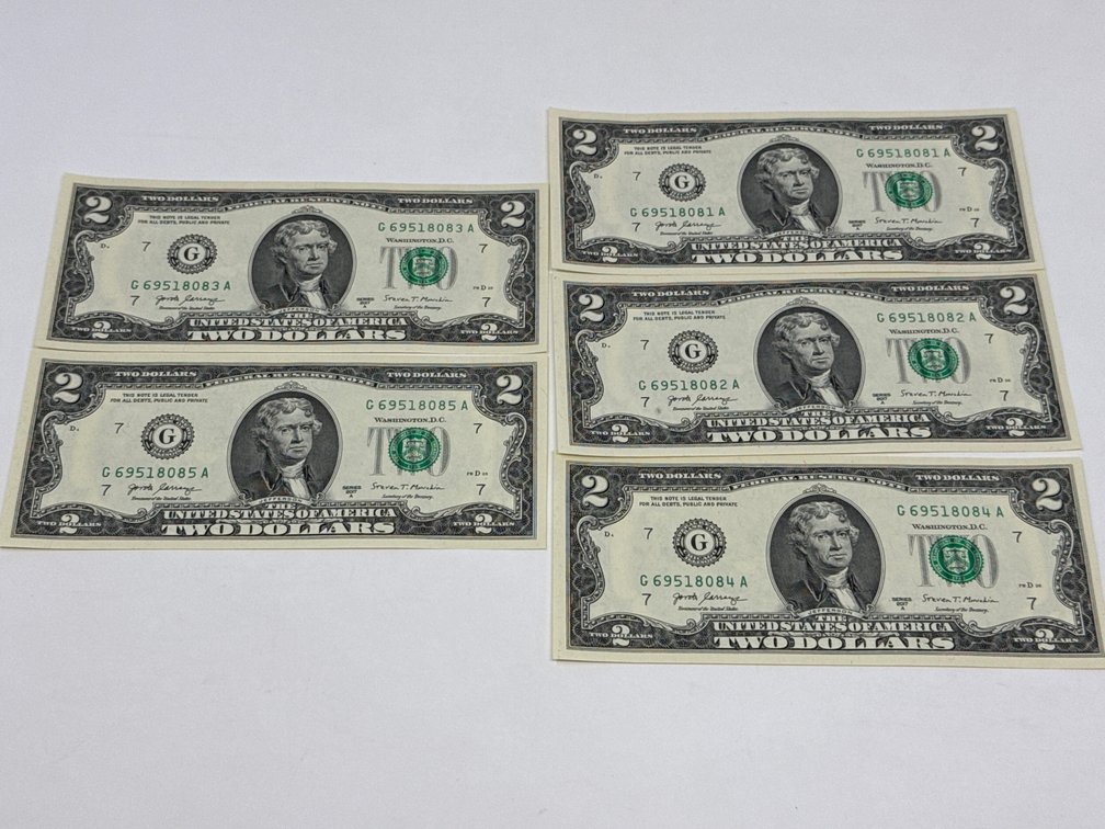 (5) 2017 $2 Sequential Dollar Notes 