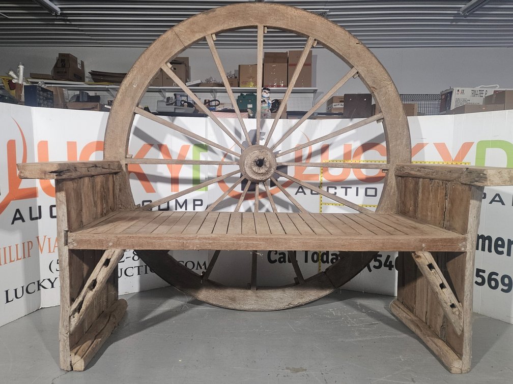 Custom Solid Wood Wagon Wheel Bench Measures - 72" Tall + 78" Wide × 33" Deep 