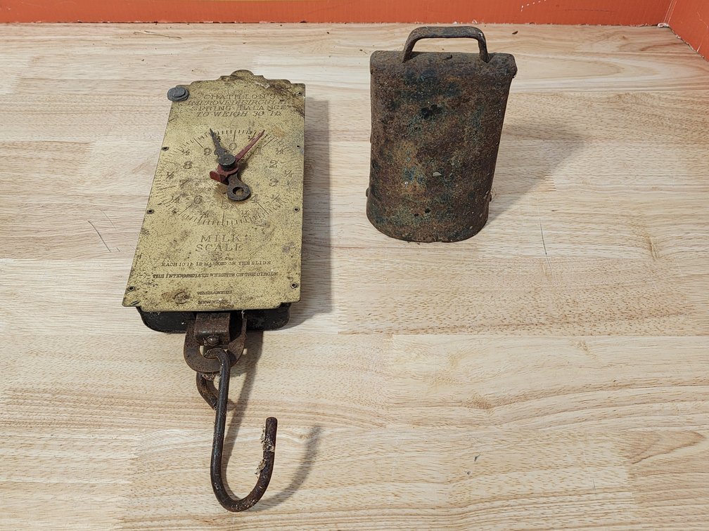 Metal Cow Bell Measures 6.25" Tall - Chatillons Improved Circular Spring Balance Milk Scale
