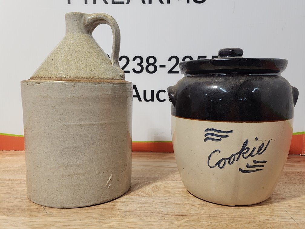 Salt Glazed Stoneware Crock Jug - Bean Pot Style Cookie Jar w/ Lid  