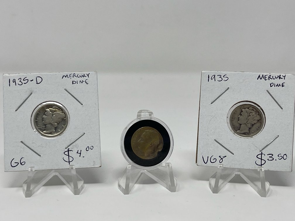 1935-D Mercury Silver Dime - 1956 Roosevelt Dime - 1935 Mercury Silver Dime