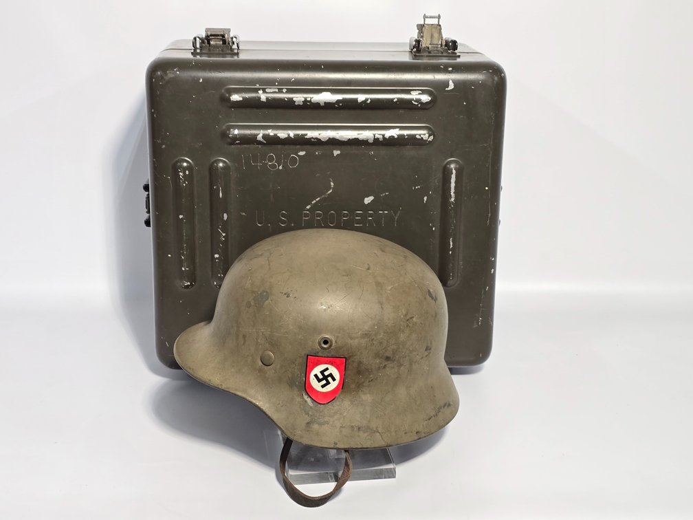 German WWII SS Double Decal Helmet - US Government Storage Box