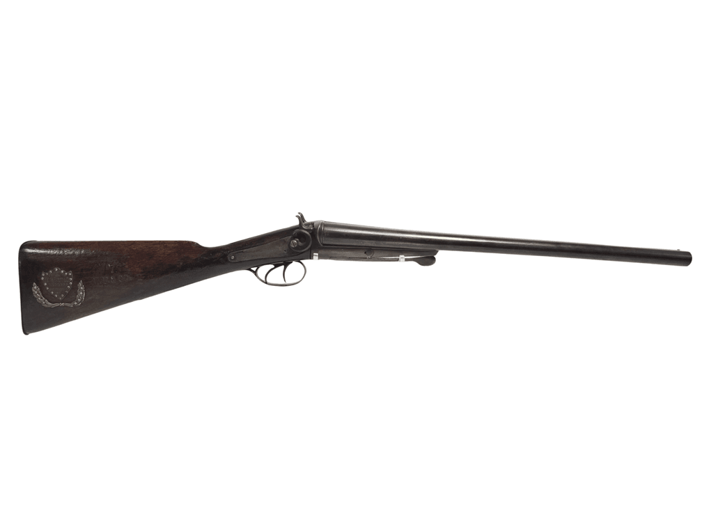 Mantoit 12 Ga Double Barrel "Property of Wells Fargo" - Twin Exposed Hammers - Twin Triggers - 19.5" Barrels - No Background Check Required