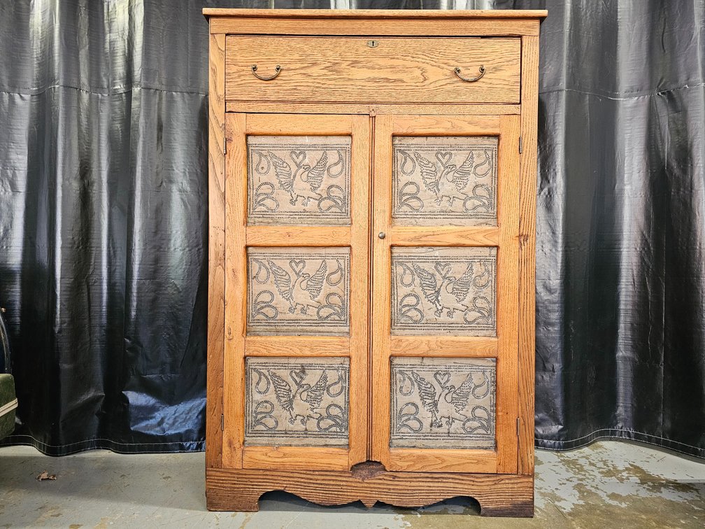 Antique Oak Pie Safe - Early 1900's - Well Built - Nice Piece - Measures 61" Tall x 41.5" Wide x 15" Deep 