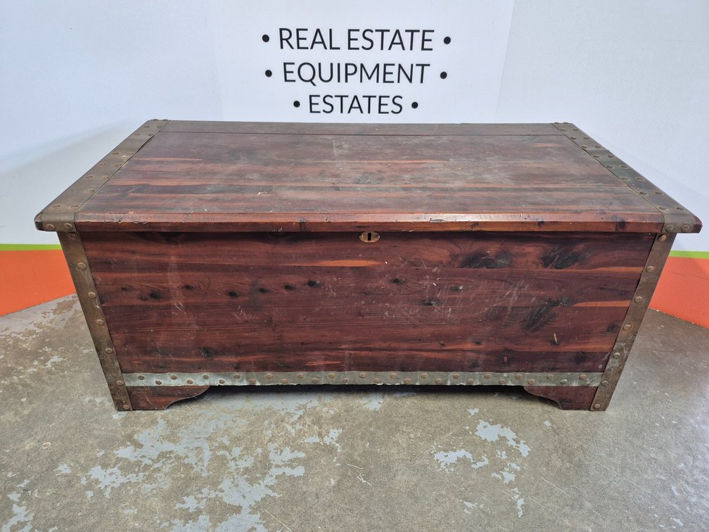 Vintage Wooden Trunk/Chest W/Contents Measures - 19.5" Tall ×44.5" Wide × 22" Deep