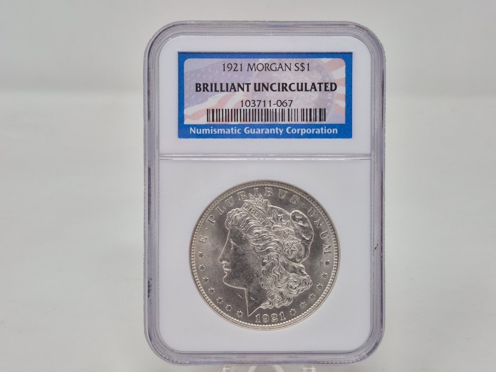1921 Morgan Silver Dollar Brilliant Uncirculated Numismatic Guaranty Corporation