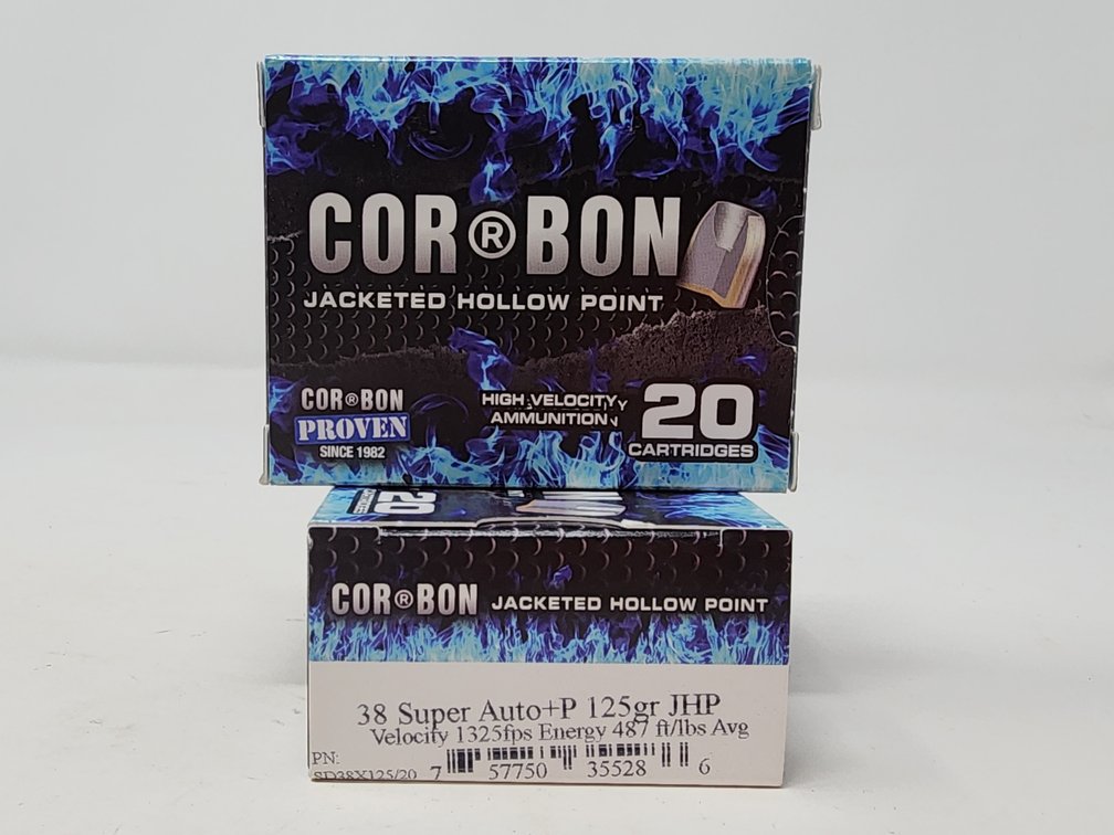 Cor Bon 38 Super Auto +P 125Gr JHP (2) Boxes of 20