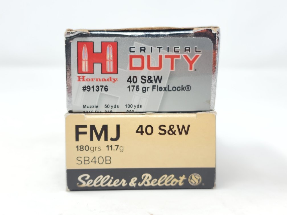 Hornady Critical Duty 40 S&W 175 Gr FlexLock (1) Box of 20 - Sellier & Bellot 40 S&W 180 Gr FMJ (34) Rounds 
