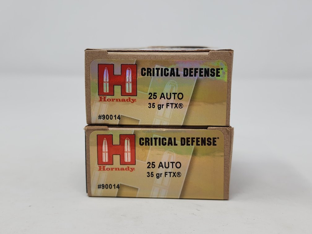 Hornady Critical Defense 25 Auto 35 Gr FTX (2) Boxes of 25