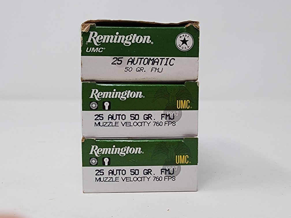 Remington UMC 25 Auto 50 Gr FMJ (3) Boxes of 50