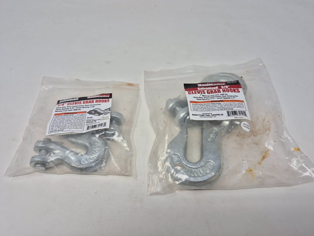 Haul Master Galvanized 1/4" and 3/8" Clevis Grab Hooks (New 2 Pairs Included)