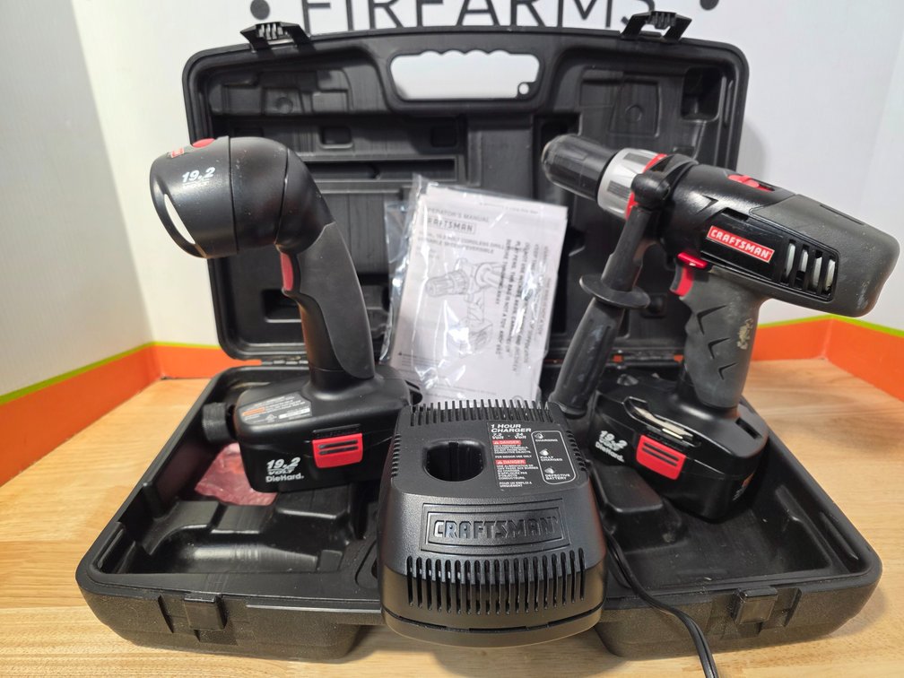 Craftsman 19.2 Volt Cordless Drill-Driver - Craftsman 19.2 Volt Cordless Work Light w/ Carrying Case and Operators Manual - Includes Two Rechargeable Batteries and Battery Charger