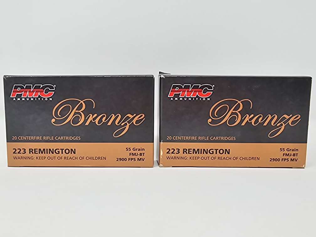 (2) PMC Bronze 223 Remington 55-Grain FMJ-BT 20 Rounds - 2 Boxes 40 Rounds Total