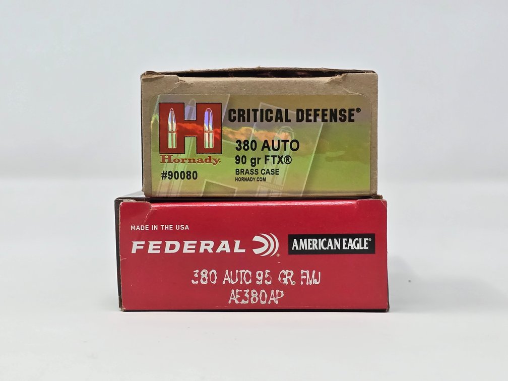 Hornady Critical Defense .380 Auto 90 Gr FTX (1) Box of 20 - Federal .380 Auto 95 Gr FMJ - (1) Box of 27