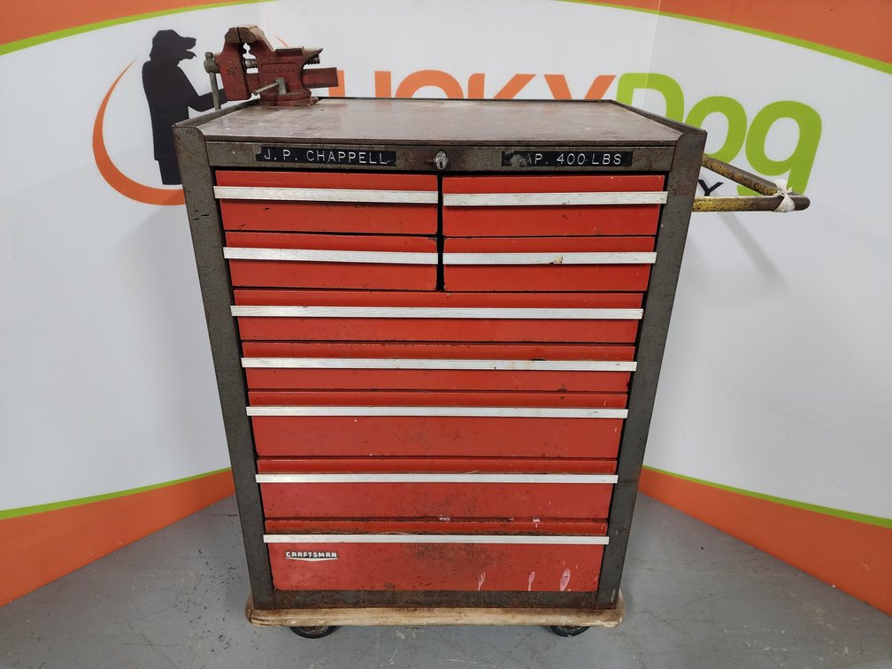 Craftsman 9 Drawer Metal Toolbox w/ Sears 3.5" Vise and Contents 