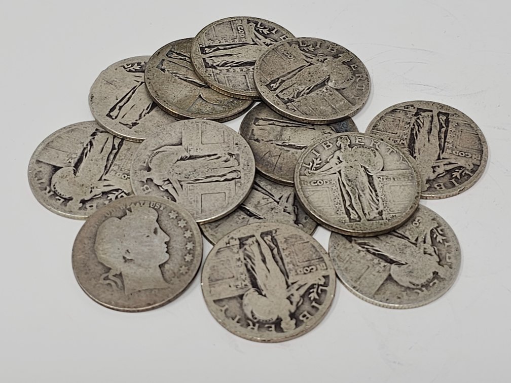 (13) Dateless Silver Quarters - Standing Liberty and Barber Quarters - 13 Included 