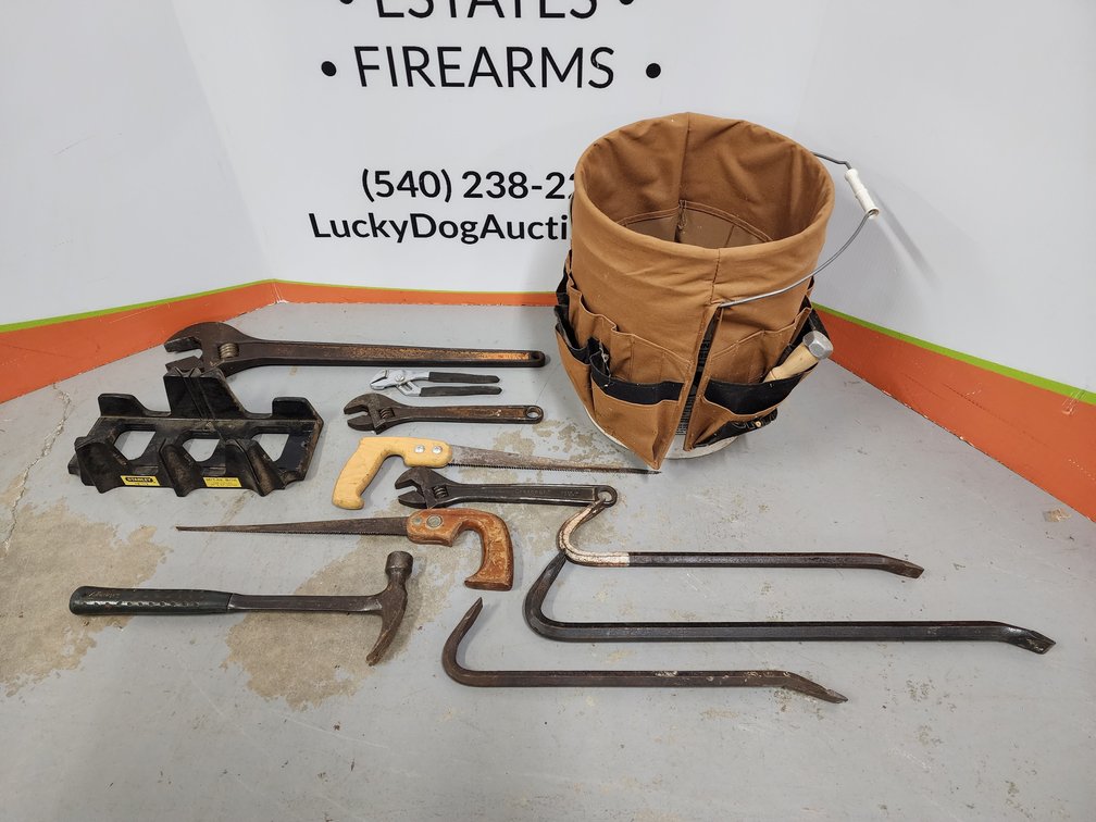 Bucket w/ Tool Caddy and Assorted Tools and More 
