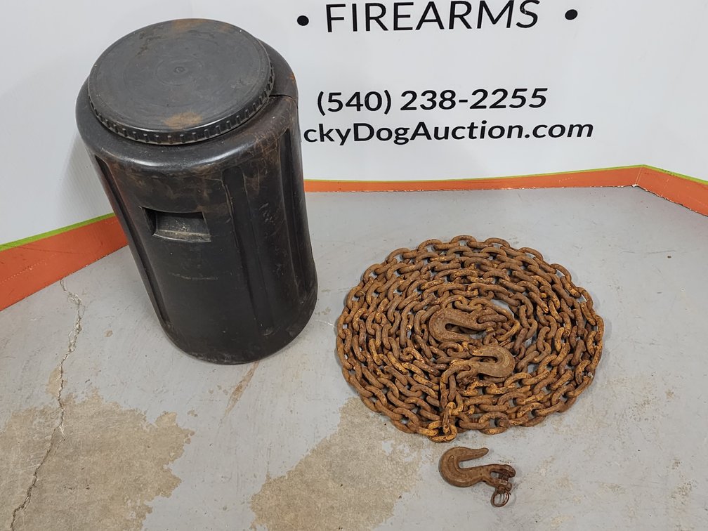 20' 3/8" Chain w/ Hooks and Plastic Storage Container 
